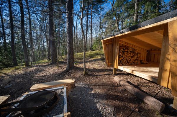 Alingsås Stadskogens Vindskydd sido vy med eldstad