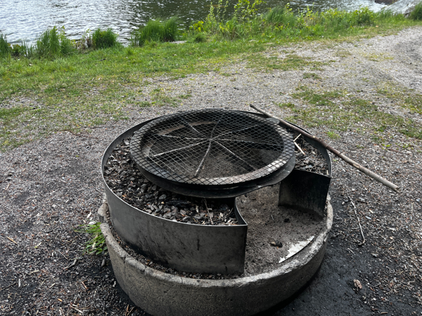 Eldstad med svängbart galler