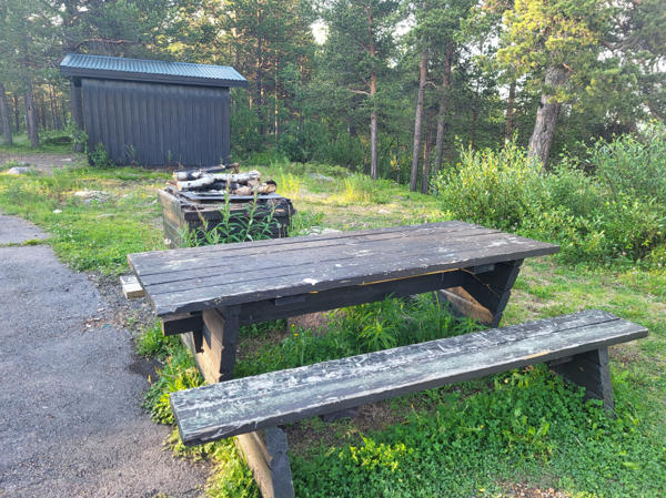 Bänkbordet med eldstaden bakom